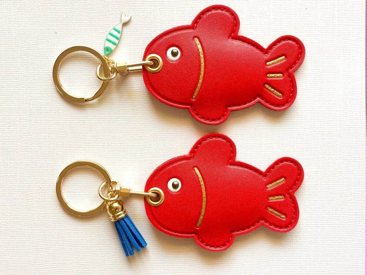 Red Fish Vegan Leather AirTag Holder Keychain — Cute Ocean Theme AirTag Case - PACK OF JOY
