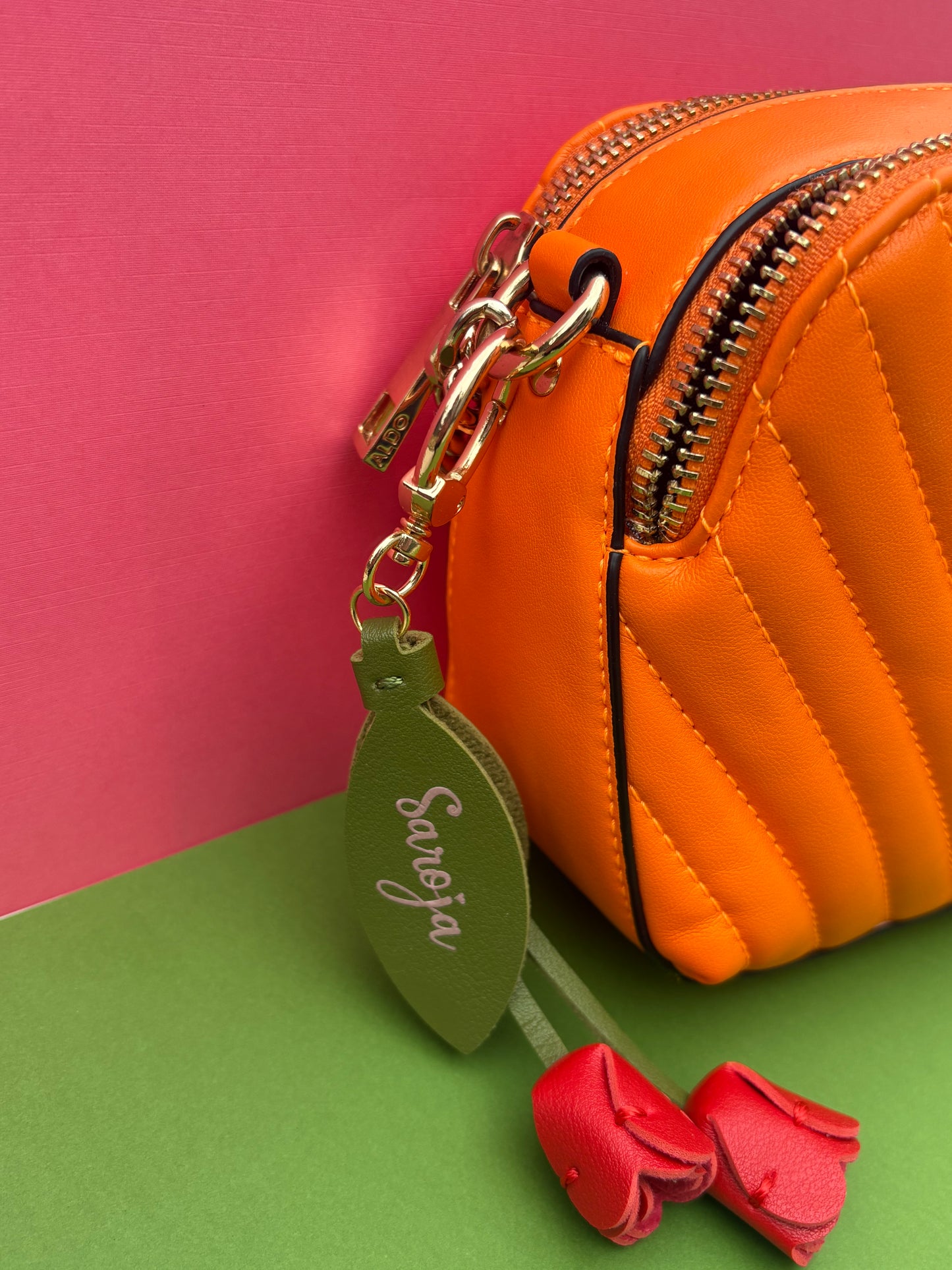 Personalized Vegan Leather Tulip Bag Charm- Gift Elegance To A Loved One