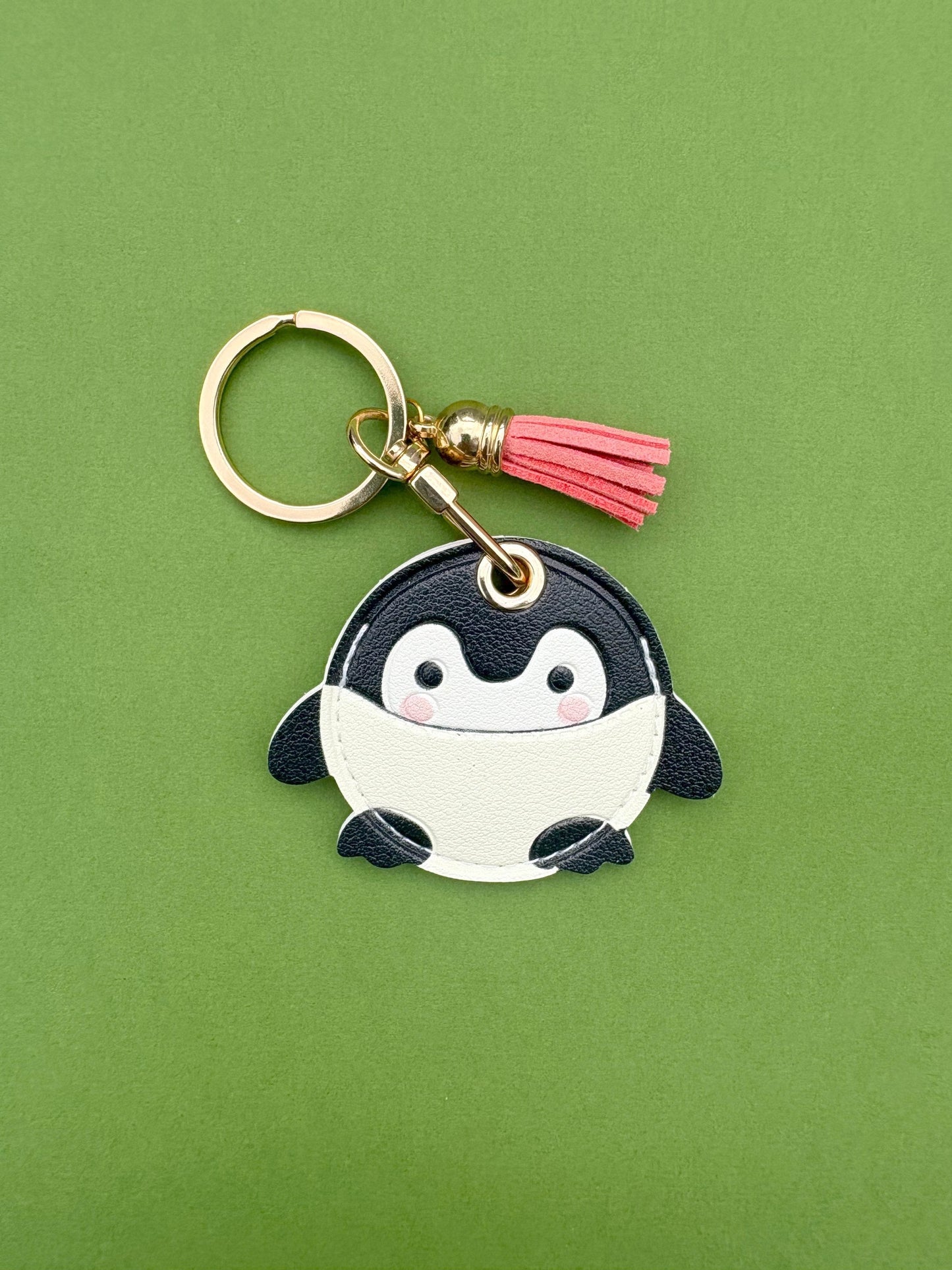 Cute Penguin Vegan Leather AirTag Holder Keychain — Cute Animal Duo AirTag Case - PACK OF JOY