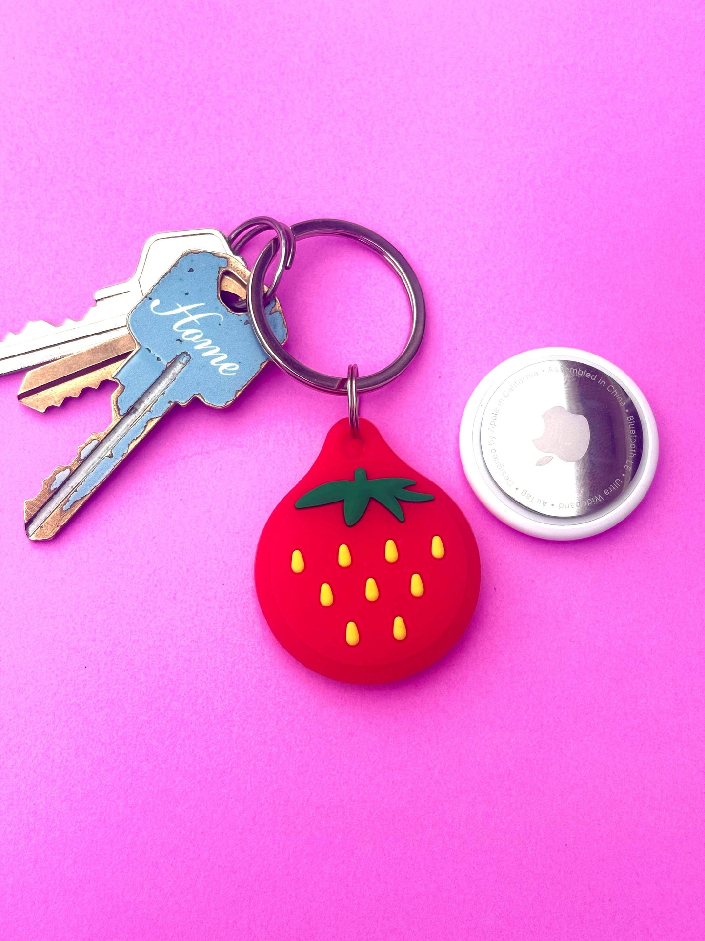 Strawberry Cartoon Silicone AirTag Cover Keychain — Fun AirTag Holder for Kids’ Backpack & Shoes - PACK OF JOY