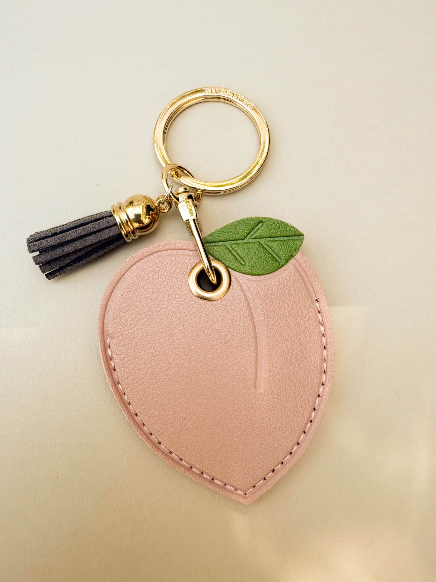 Peach Vegan Leather AirTag Case Keychain — Cute AirTag Holder with Fruit Charm - PACK OF JOY