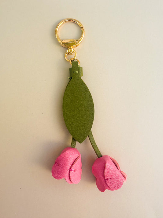 Pink Tulip Vegan Leather Bag Charm – Elevate Your Style!