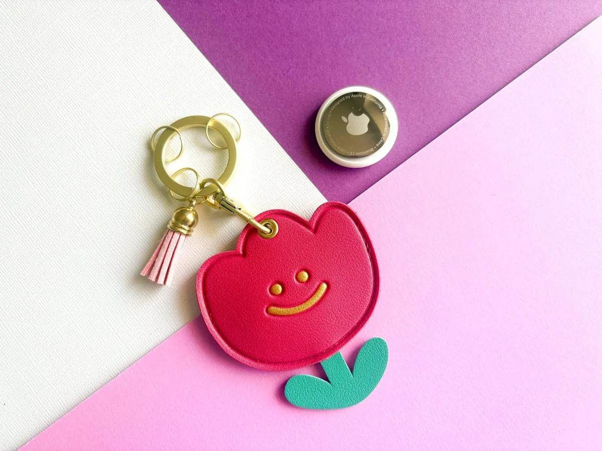 Tulip Floral Vegan Leather AirTag Holder Keychain — Stylish AirTag Case for Keys, Bags & Gifts - PACK OF JOY