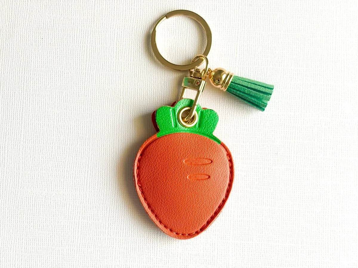 Carrot Orange Vegan Leather AirTag Holder Keychain — Cute Veggie AirTag Case with Charm - PACK OF JOY