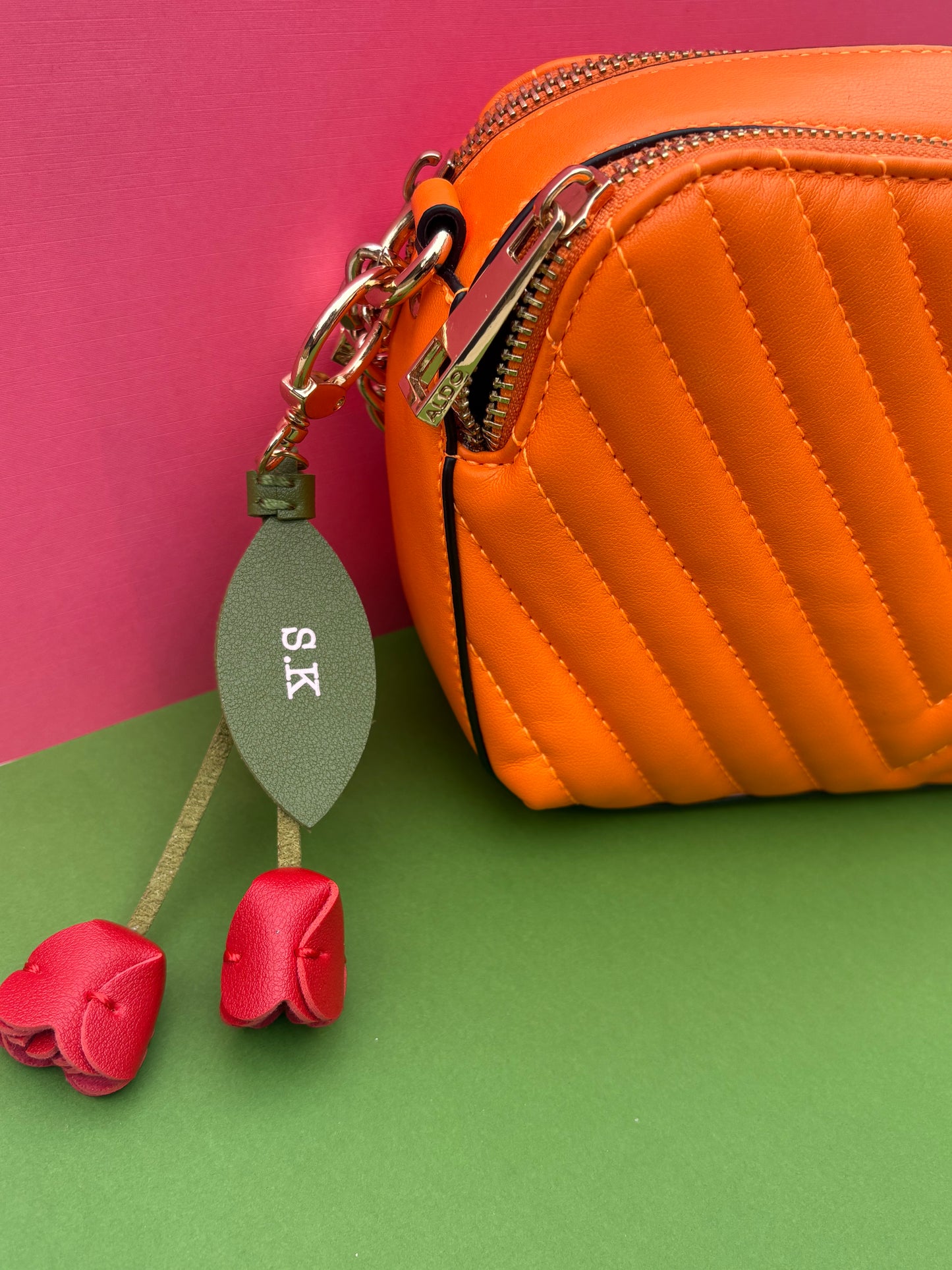 Personalized Vegan Leather Tulip Bag Charm- Gift Elegance To A Loved One