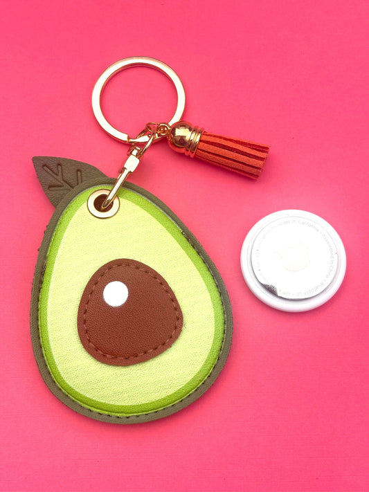 Avocado Vegan Leather AirTag Holder Keychain — Stylish AirTag Case with Tassel or Charm - PACK OF JOY