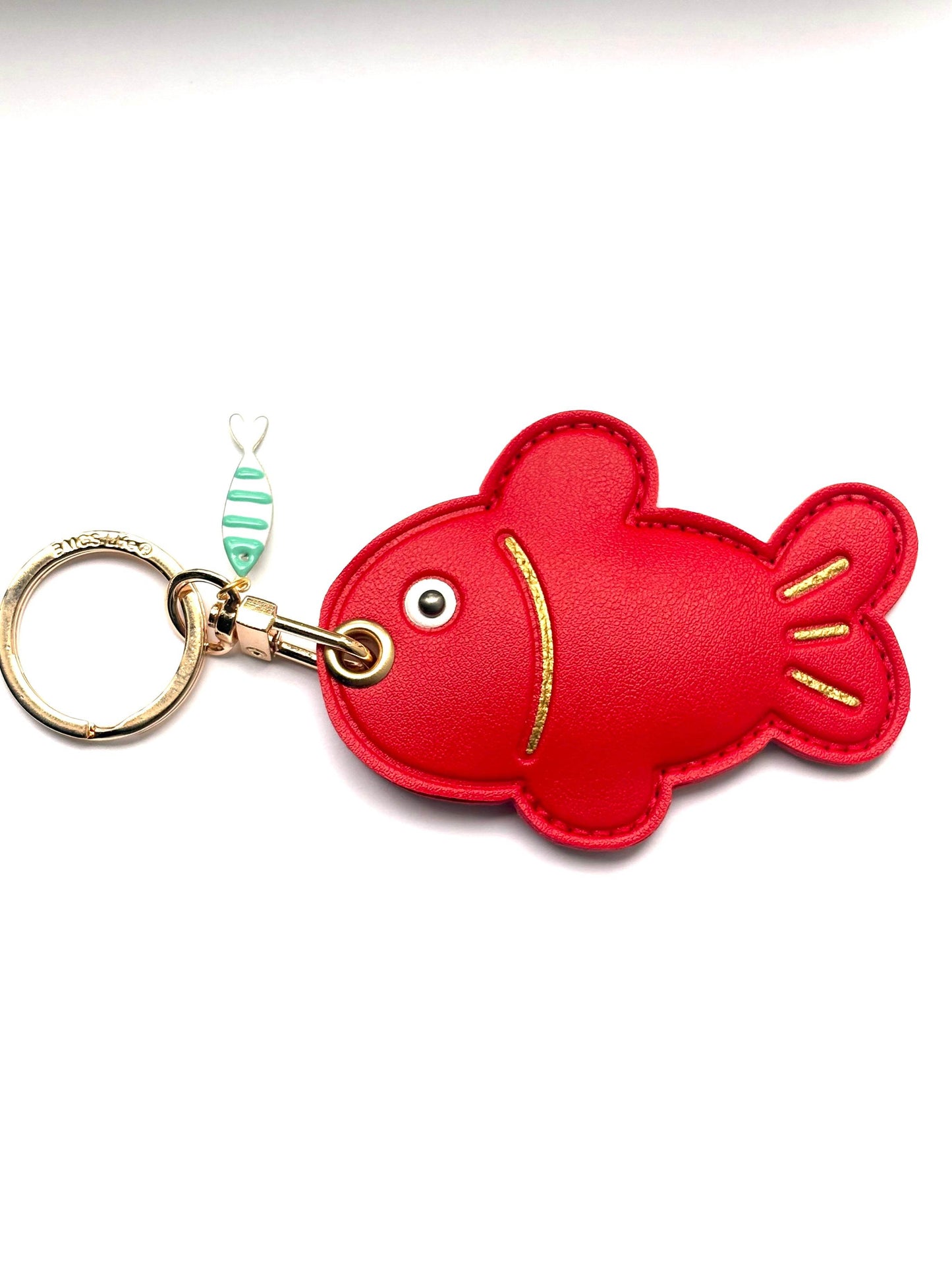 Red Fish Vegan Leather AirTag Holder Keychain — Cute Ocean Theme AirTag Case - PACK OF JOY