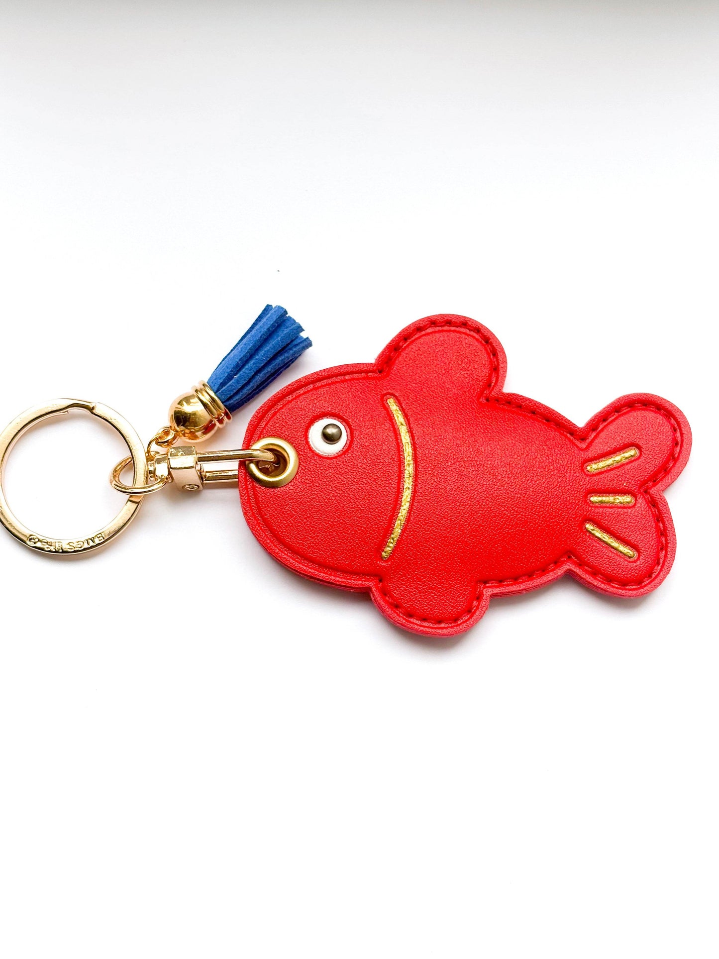 Red Fish Vegan Leather AirTag Holder Keychain — Cute Ocean Theme AirTag Case - PACK OF JOY