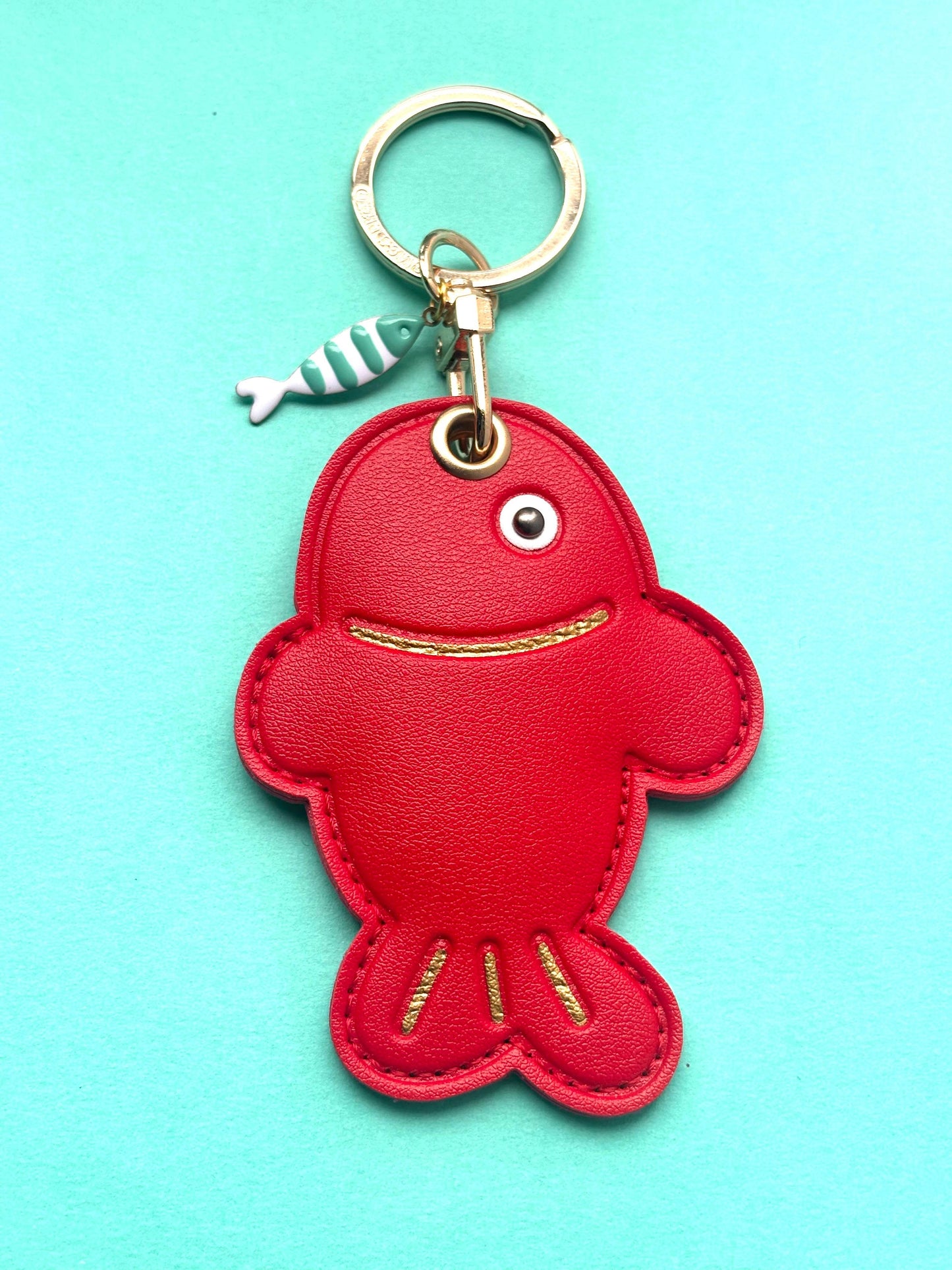 Red Fish Vegan Leather AirTag Holder Keychain — Cute Ocean Theme AirTag Case - PACK OF JOY