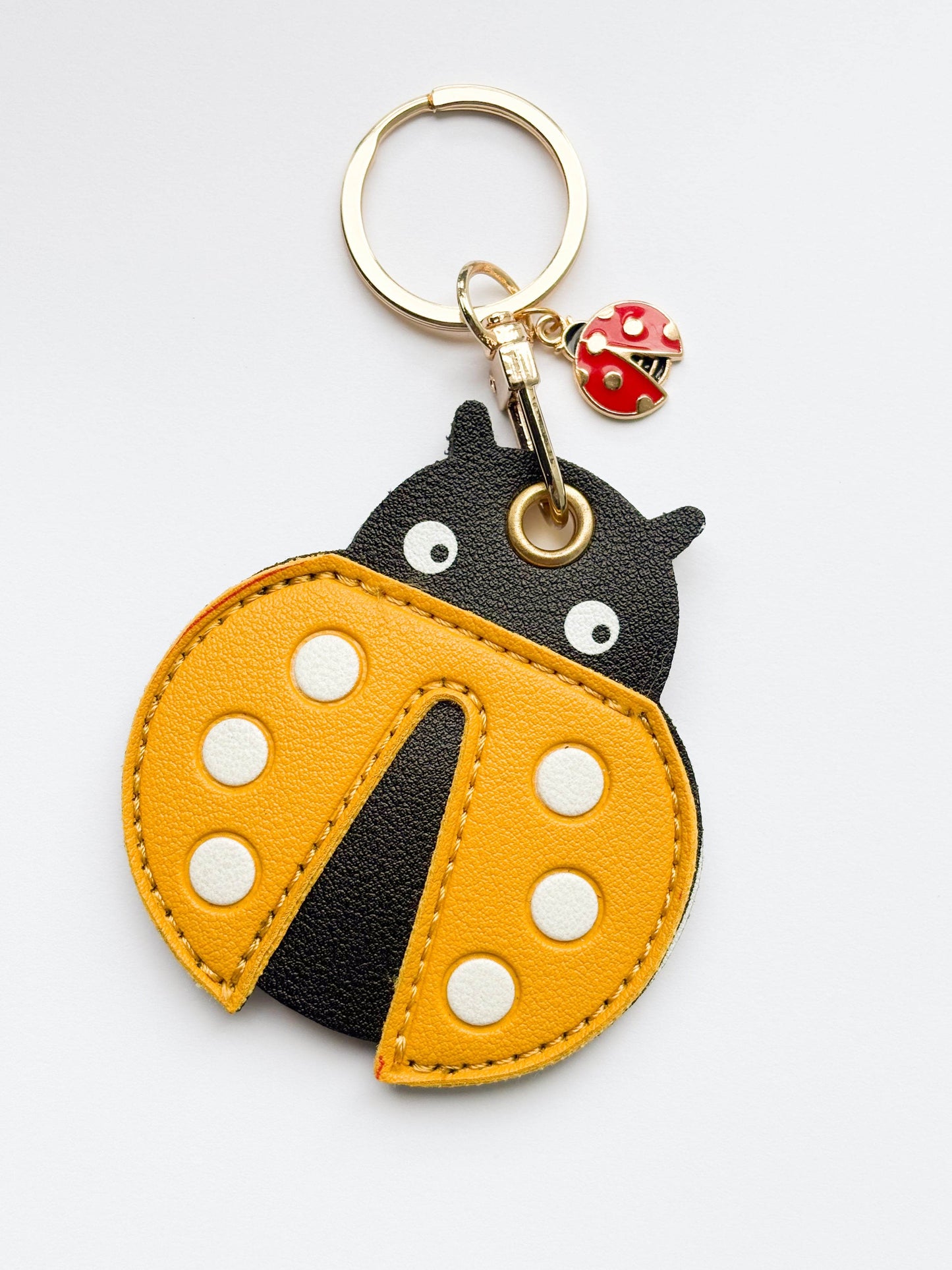 Yellow Ladybug Vegan Leather AirTag Holder Keychain — Cute AirTag Case with Charm - PACK OF JOY