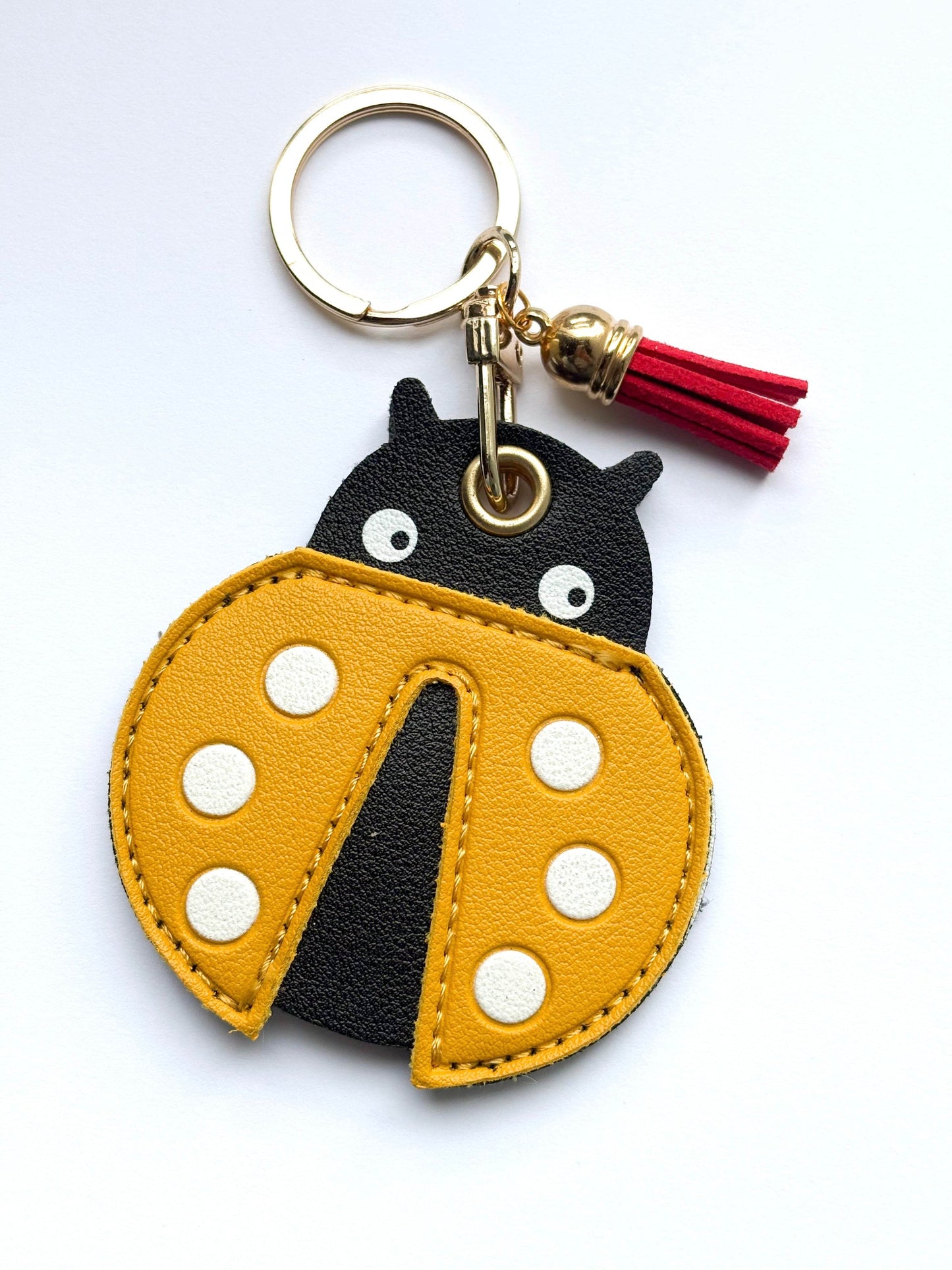 Yellow Ladybug Vegan Leather AirTag Holder Keychain — Cute AirTag Case with Charm - PACK OF JOY