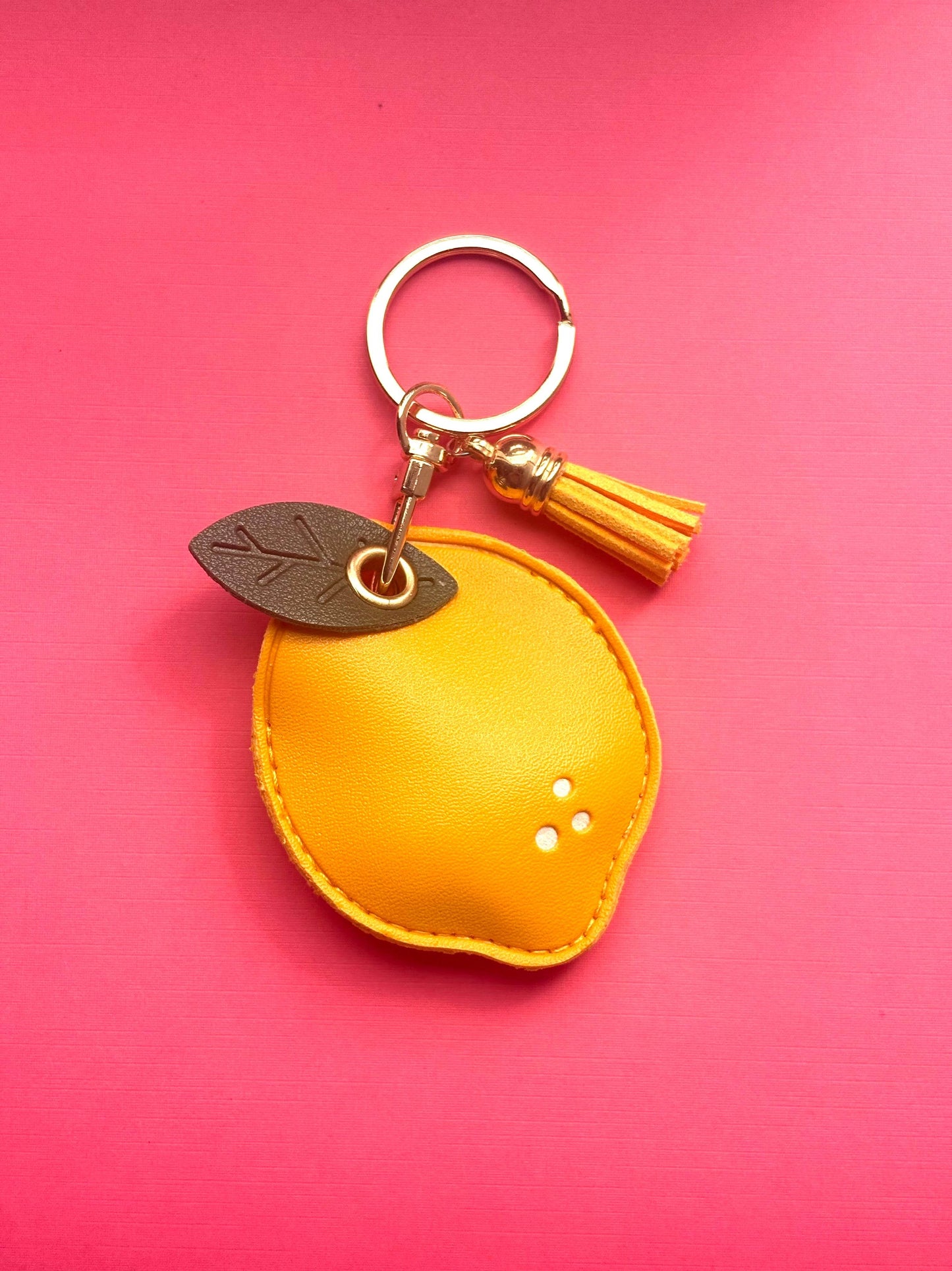 Lemon Vegan Leather AirTag Holder Keychain — Bright AirTag Case with Charm - PACK OF JOY