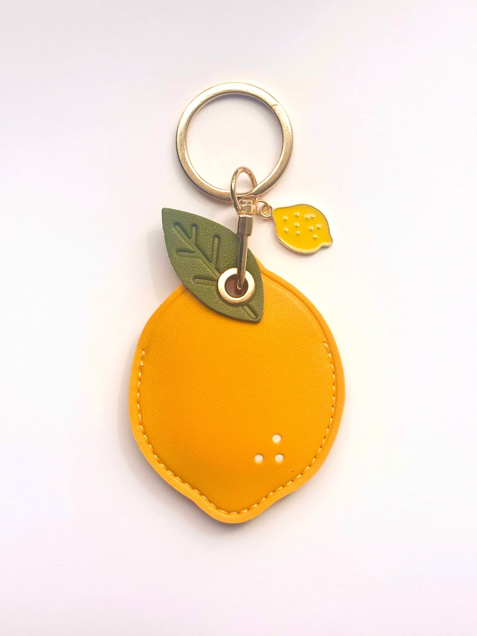 Lemon Vegan Leather AirTag Holder Keychain — Bright AirTag Case with Charm - PACK OF JOY