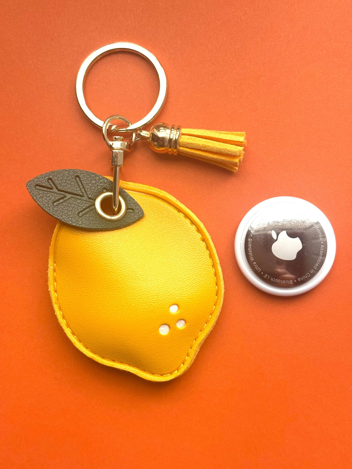 Lemon Vegan Leather AirTag Holder Keychain — Bright AirTag Case with Charm - PACK OF JOY