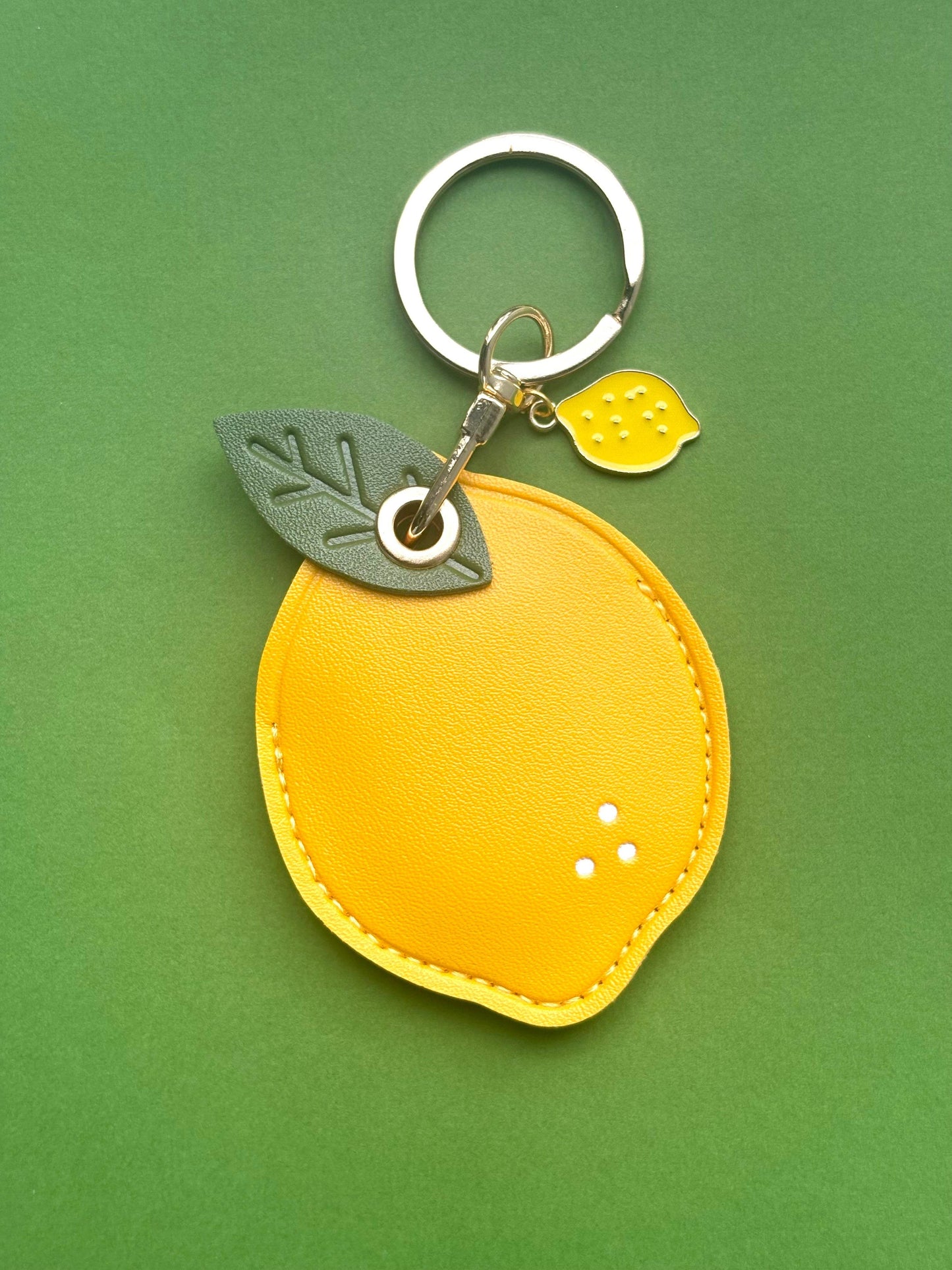 Lemon Vegan Leather AirTag Holder Keychain — Bright AirTag Case with Charm - PACK OF JOY