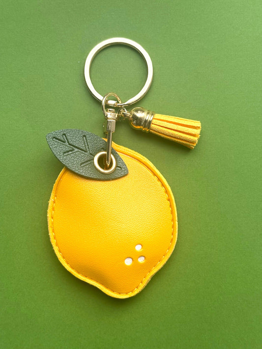 Lemon Vegan Leather AirTag Holder Keychain — Bright AirTag Case with Charm - PACK OF JOY