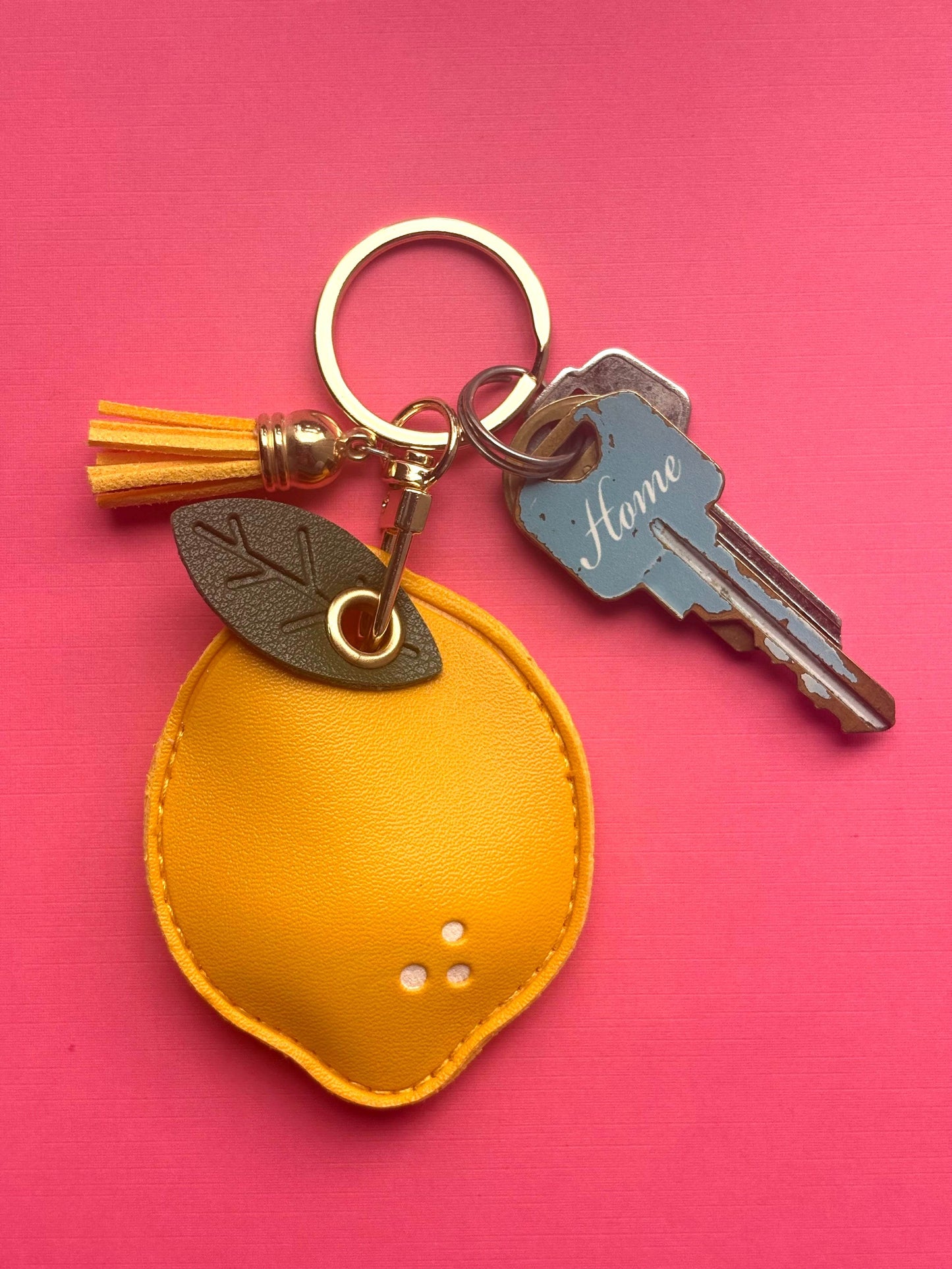 Lemon Vegan Leather AirTag Holder Keychain — Bright AirTag Case with Charm - PACK OF JOY