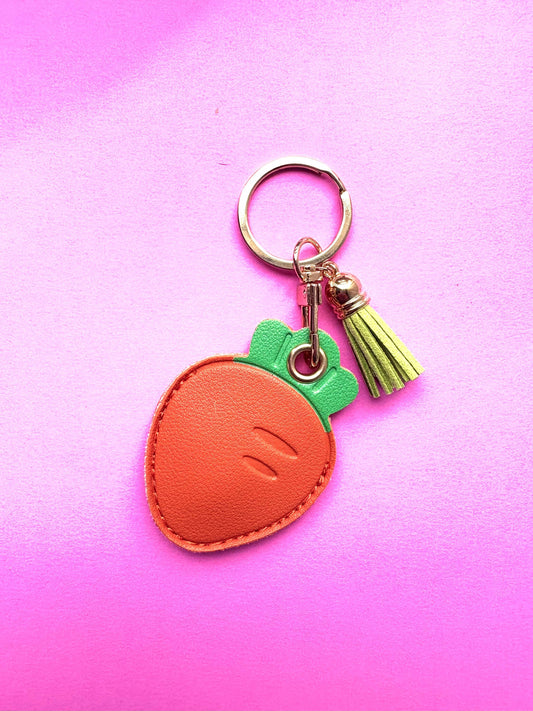 Carrot Orange Vegan Leather AirTag Holder Keychain — Cute Veggie AirTag Case with Charm - PACK OF JOY