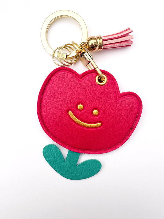 Tulip Floral Vegan Leather AirTag Holder Keychain — Stylish AirTag Case for Keys, Bags & Gifts - PACK OF JOY