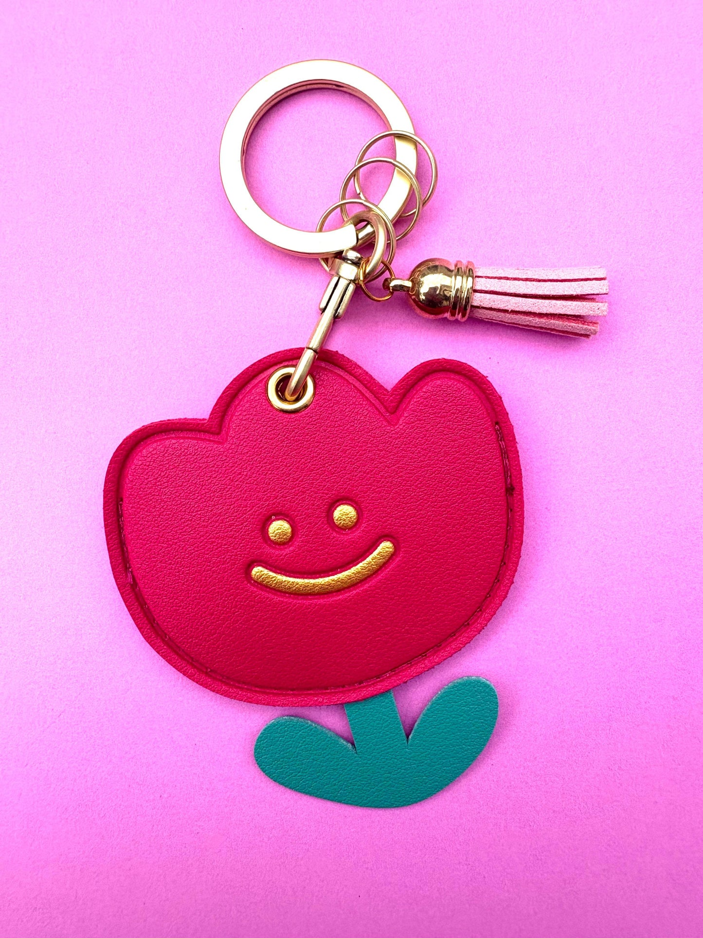 Tulip Floral Vegan Leather AirTag Holder Keychain — Stylish AirTag Case for Keys, Bags & Gifts - PACK OF JOY