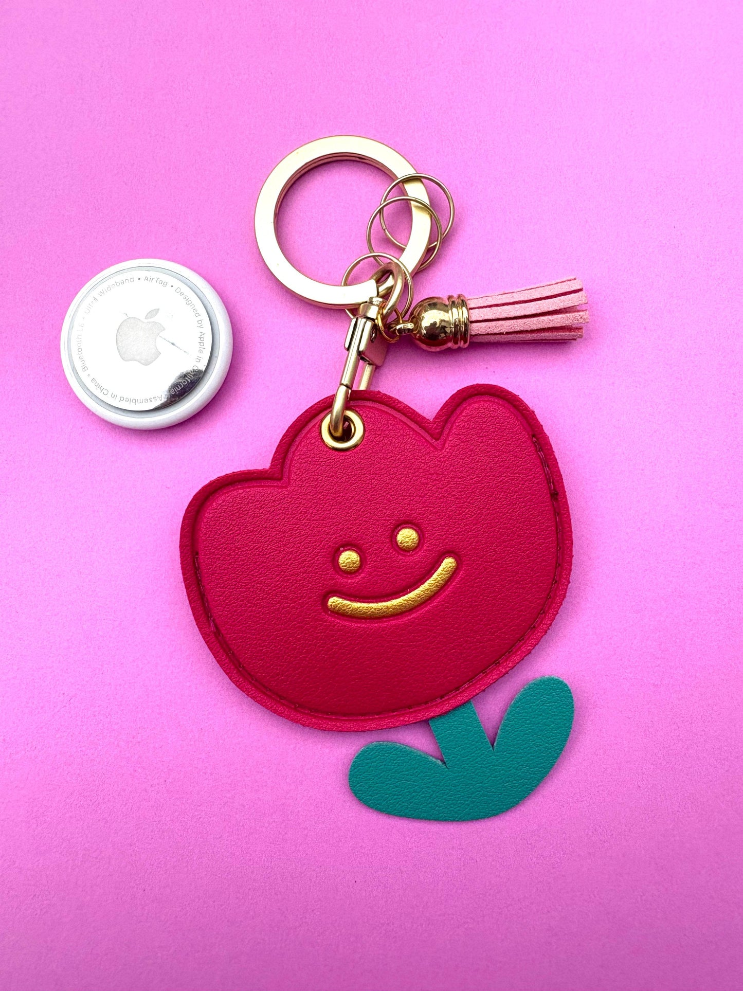 Tulip Floral Vegan Leather AirTag Holder Keychain — Stylish AirTag Case for Keys, Bags & Gifts - PACK OF JOY