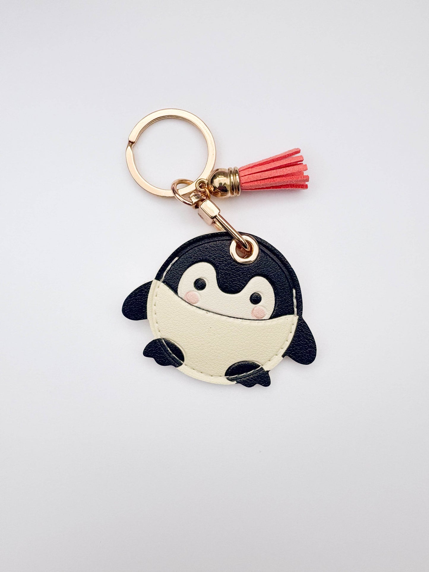 Cute Penguin Vegan Leather AirTag Holder Keychain — Cute Animal Duo AirTag Case - PACK OF JOY