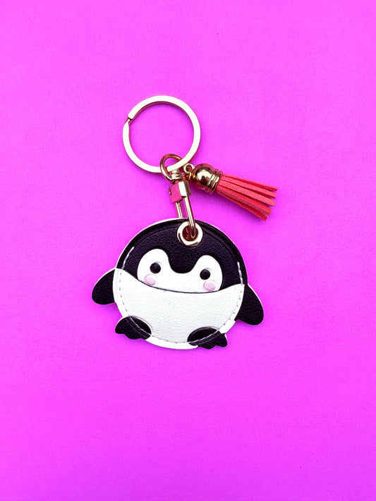 Cute Penguin Vegan Leather AirTag Holder Keychain — Cute Animal Duo AirTag Case - PACK OF JOY