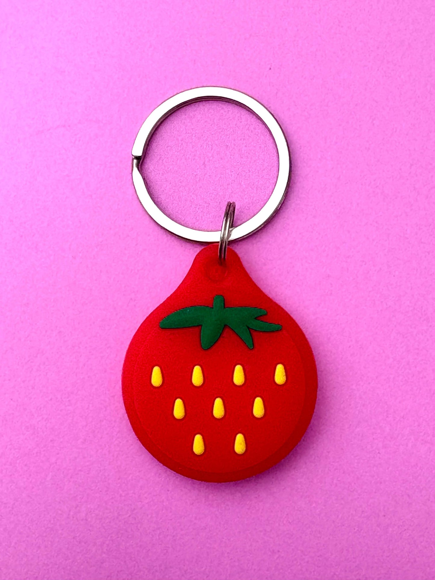 Strawberry Cartoon Silicone AirTag Cover Keychain — Fun AirTag Holder for Kids’ Backpack & Shoes - PACK OF JOY