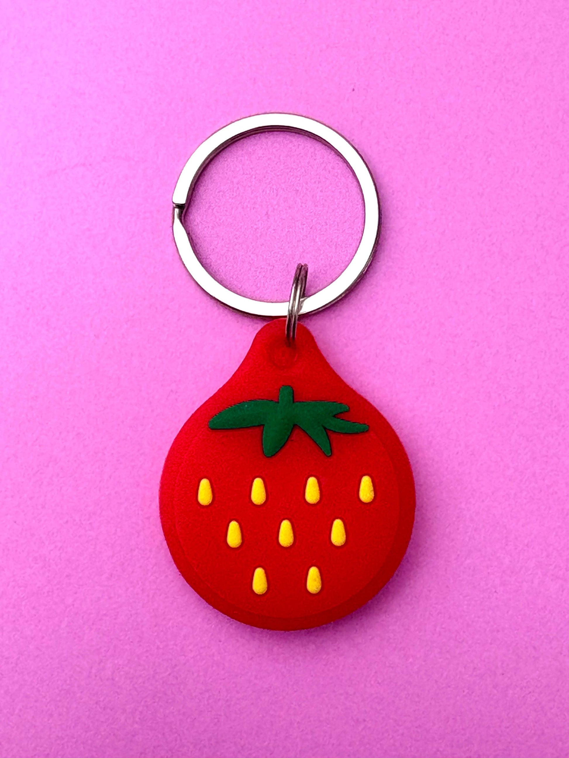 Strawberry Cartoon Silicone AirTag Cover Keychain — Fun AirTag Holder for Kids’ Backpack & Shoes - PACK OF JOY