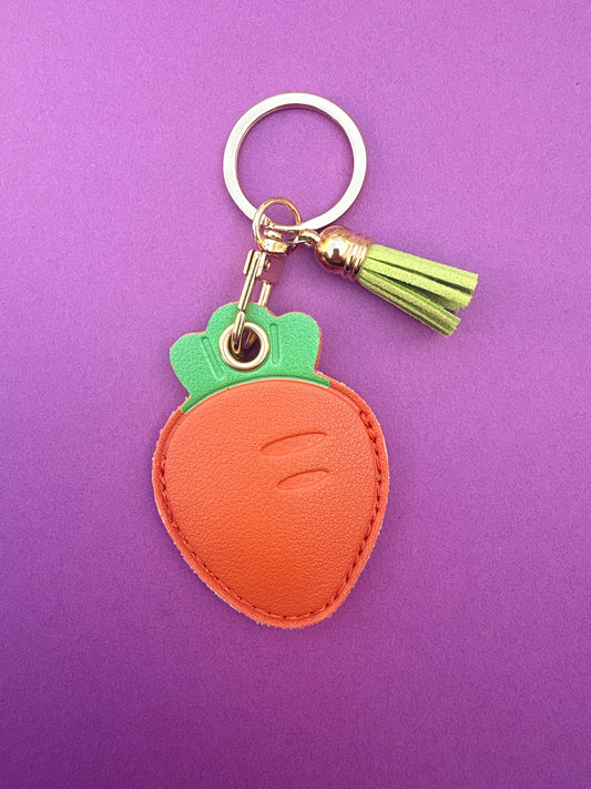 Carrot Orange Vegan Leather AirTag Holder Keychain — Cute Veggie AirTag Case with Charm - PACK OF JOY