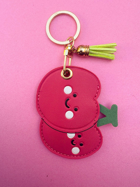 Cherry Pink Vegan Leather AirTag Holder Keychain — Stylish AirTag Case with Tassel Charm - PACK OF JOY