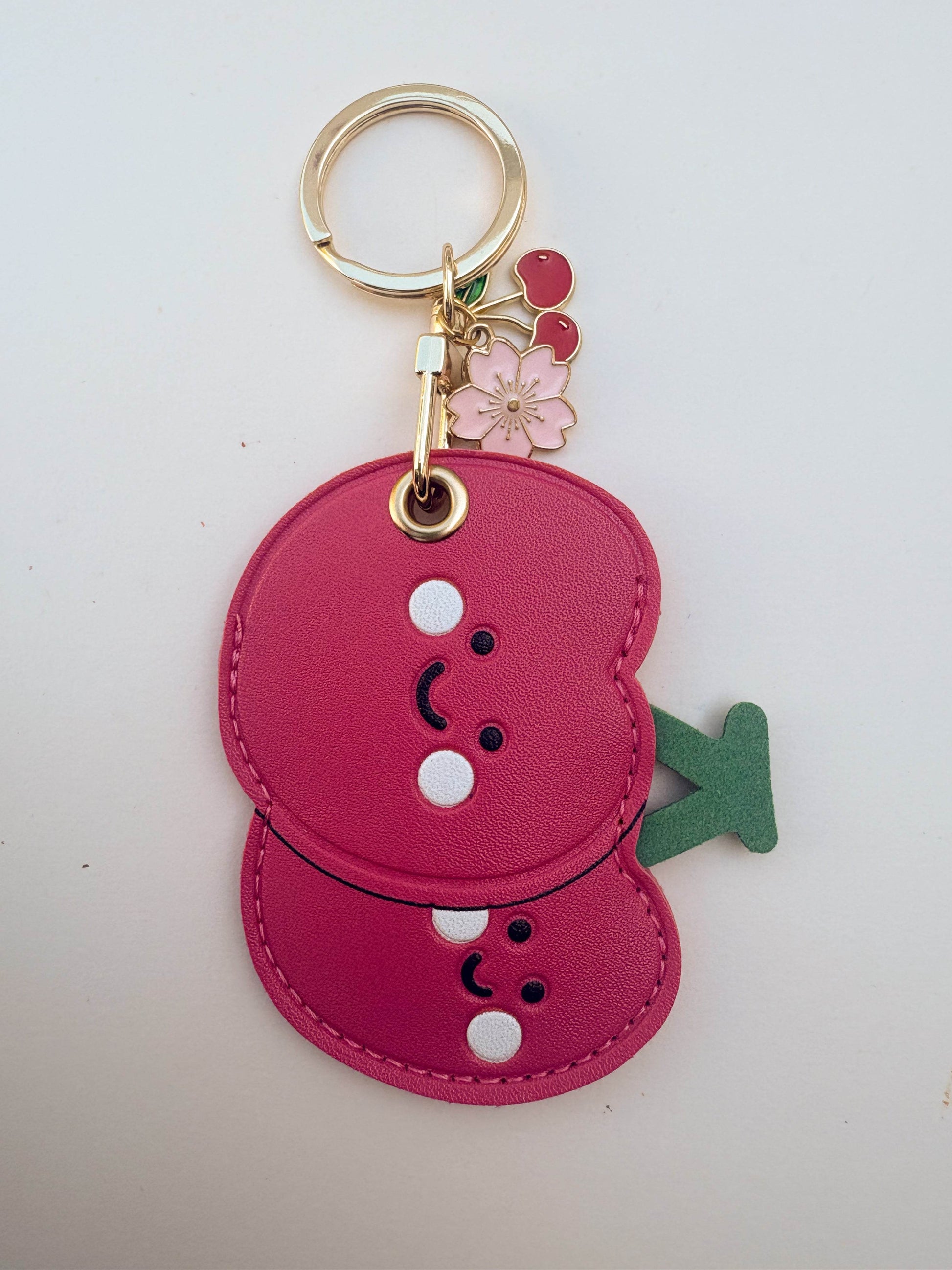 Cherry Pink Vegan Leather AirTag Holder Keychain — Stylish AirTag Case with Tassel Charm - PACK OF JOY