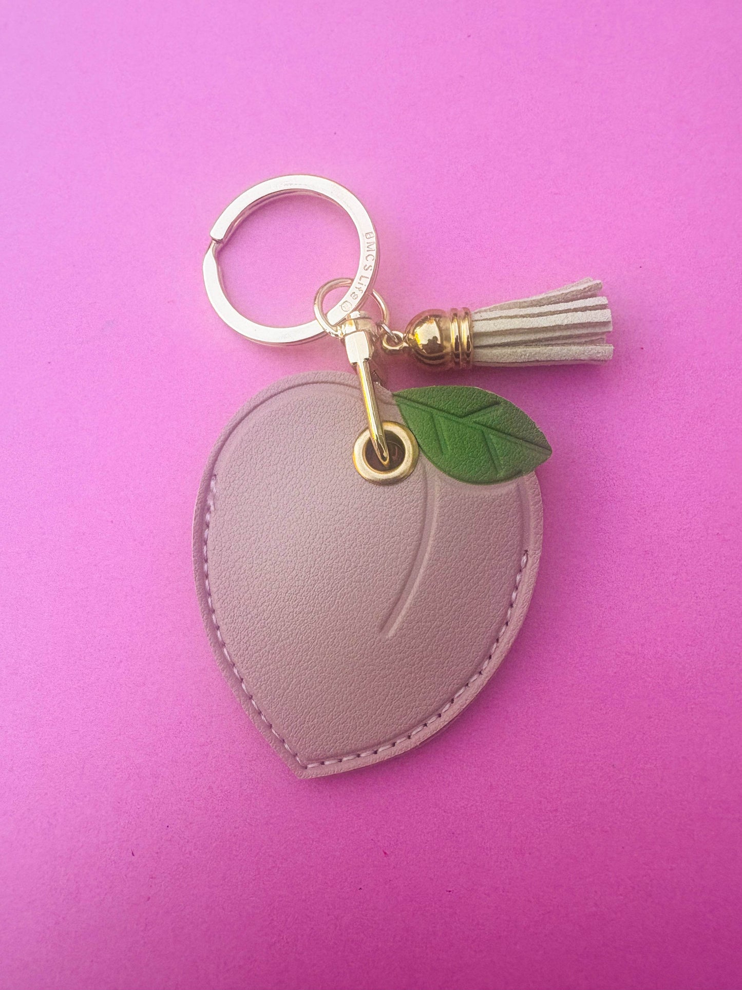 Peach Vegan Leather AirTag Case Keychain — Cute AirTag Holder with Fruit Charm - PACK OF JOY
