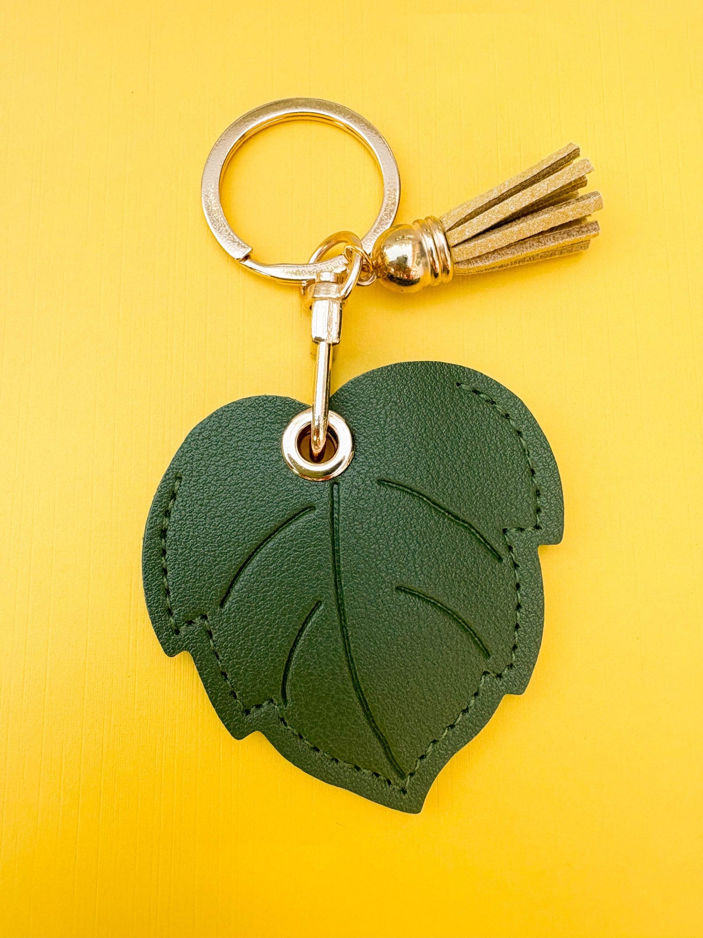 Green Leaf Vegan Leather AirTag Holder Keychain — Botanical AirTag Case with Charm - PACK OF JOY