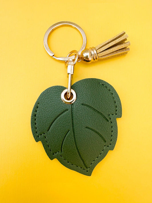 Green Leaf Vegan Leather AirTag Holder Keychain — Botanical AirTag Case with Charm - PACK OF JOY