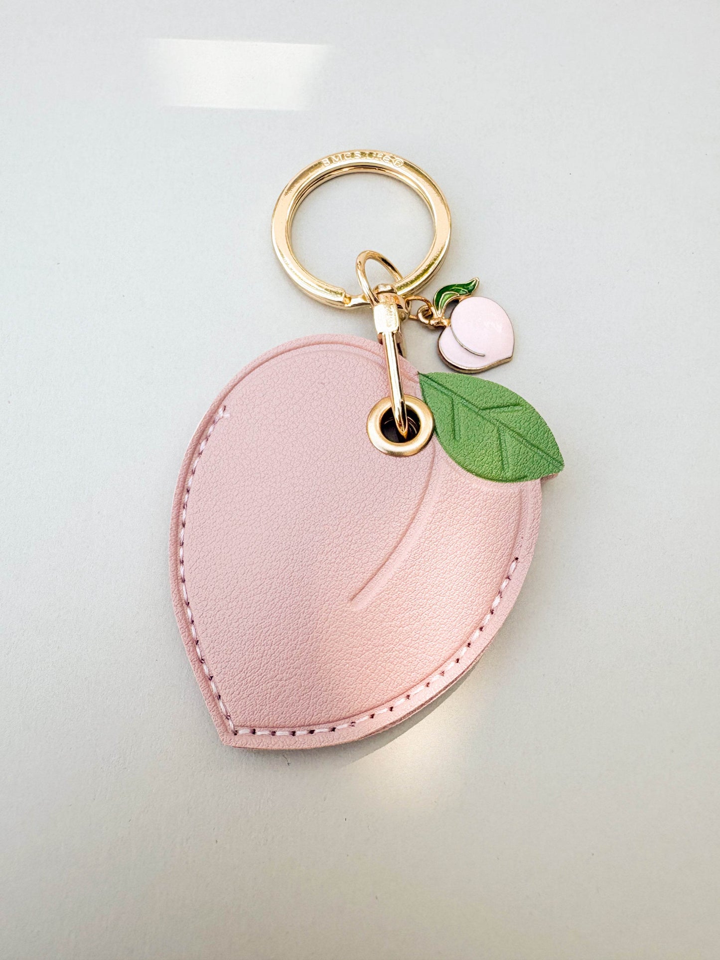 Peach Vegan Leather AirTag Case Keychain — Cute AirTag Holder with Fruit Charm - PACK OF JOY