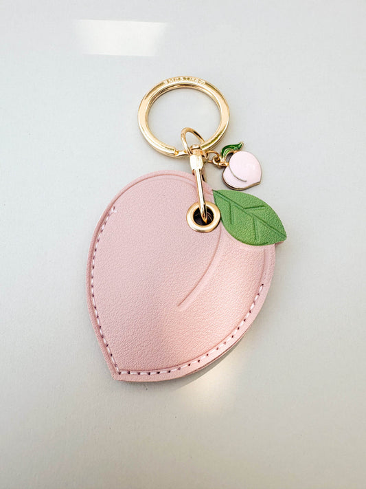 Peach Vegan Leather AirTag Case Keychain — Cute AirTag Holder with Fruit Charm - PACK OF JOY
