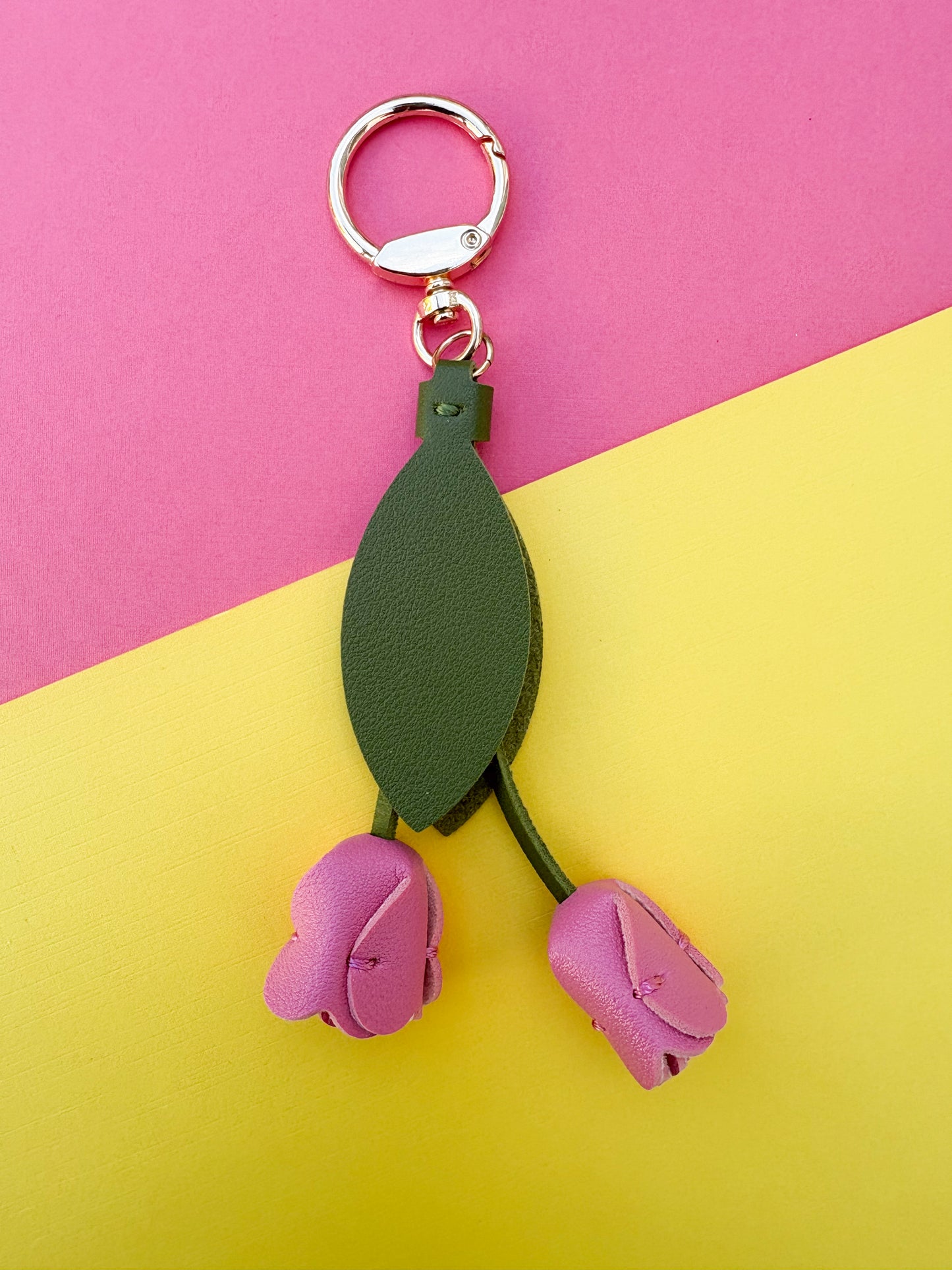 Pink Tulip Vegan Leather Bag Charm – Elevate Your Style!