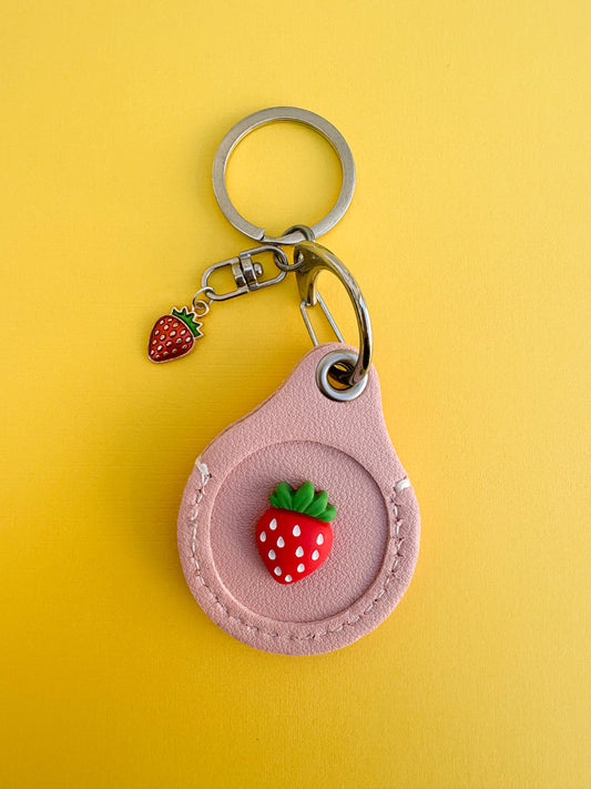 Strawberry AirTag Holder | Vegan Leather AirTag Case Keychain
