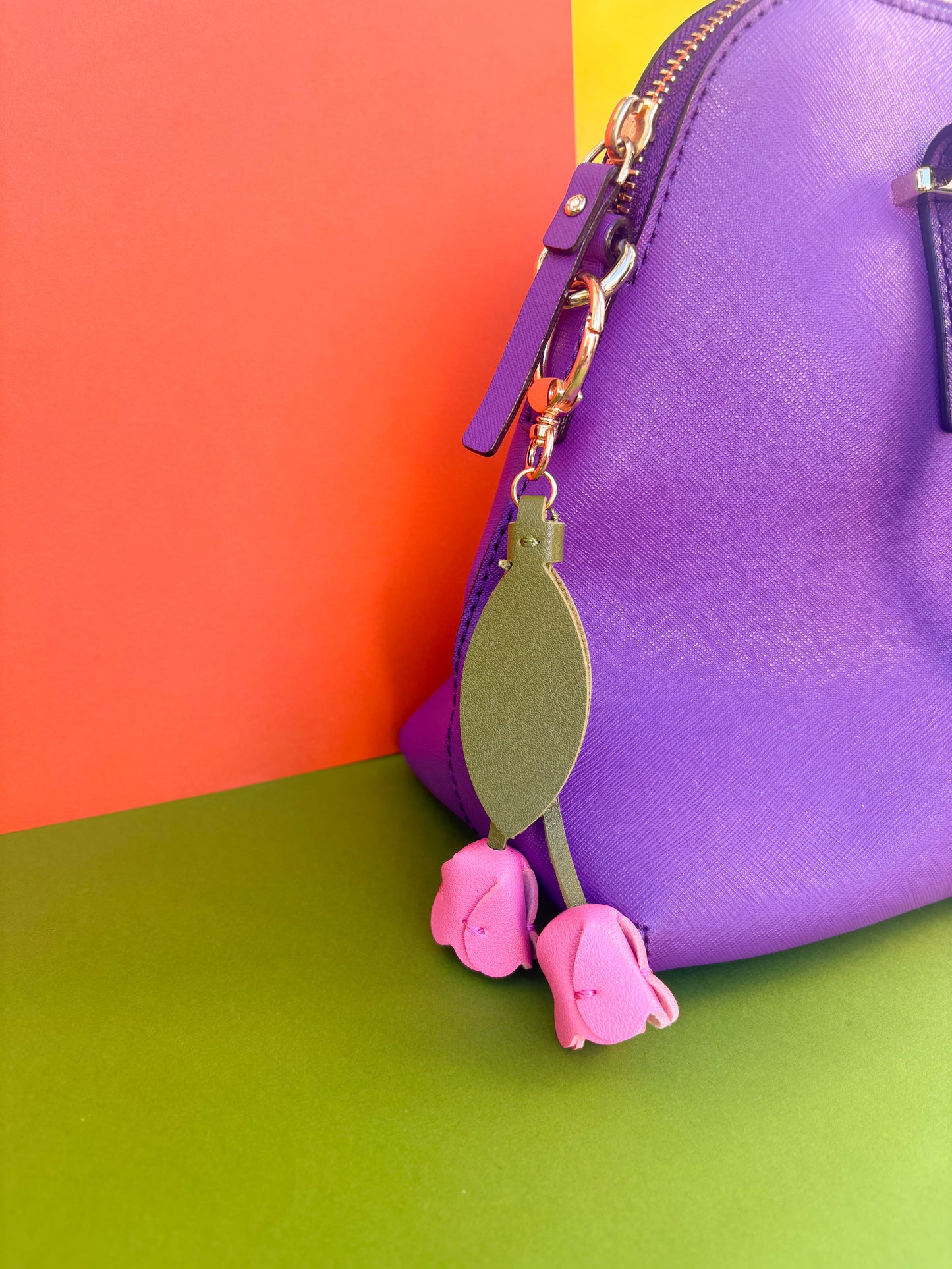 Pink Tulip Vegan Leather Bag Charm – Elevate Your Style!